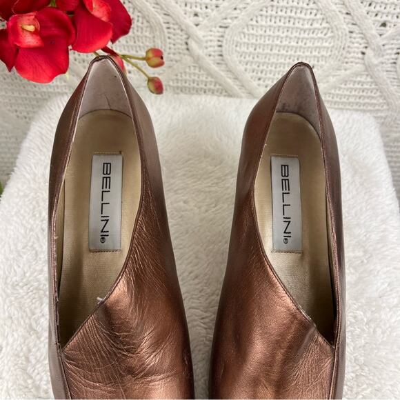 NWT VTG BELLINI Copper Asymmetric 90s Metallic Leather Spool Block Heels Sz 8.5 - Picture 6 of 8